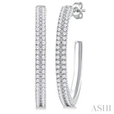 1/3 ctw Double Row Round Cut Diamond Fashion Half Hoop Earring in 14K White Gold
